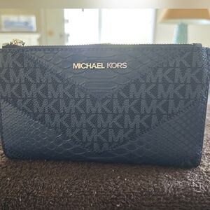 Michael Kors Dark Blue Clutch with Gold Accents